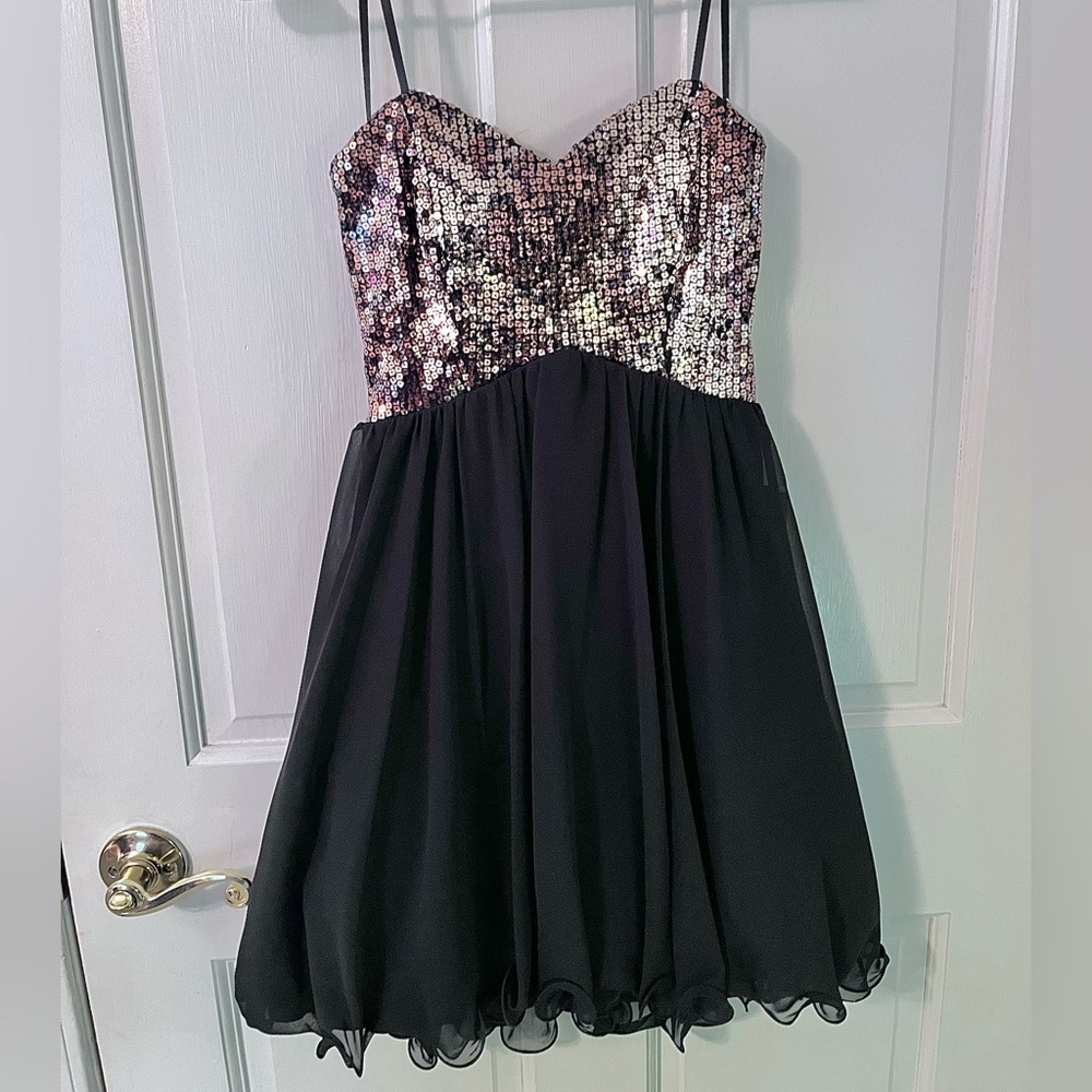 (NWT) Black & Gold Sequin Sweetheart Prom Party Mini Dress - Picture 1 of 11